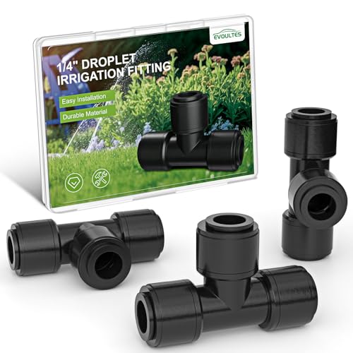 EVOULTES 16 Pack 1/4' Quick Connect Drip Irrigation Tee Fittings for 1/4 Inch Irrigation Tubing...