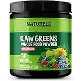 NATURELO Raw Greens Superfood Powder - Unsweetened - Boost Energy, Detox, Enhance Health - Organic Spirulina - Wheat Grass - Whole Food Nutrition from Fruits & Vegetables - 60 Servings