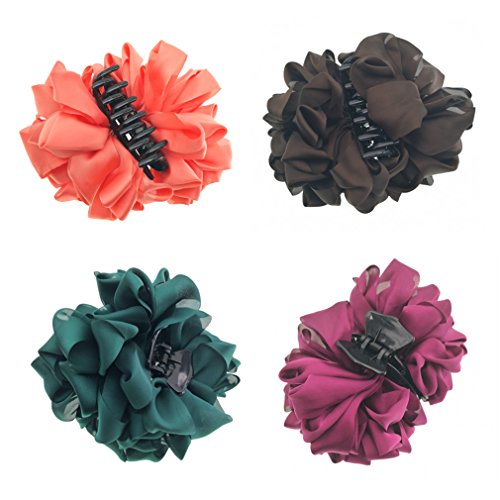 4 Counts Silk Flower Bow Large Girls' Hair Claw Jaw Clips For Women Hair clamps