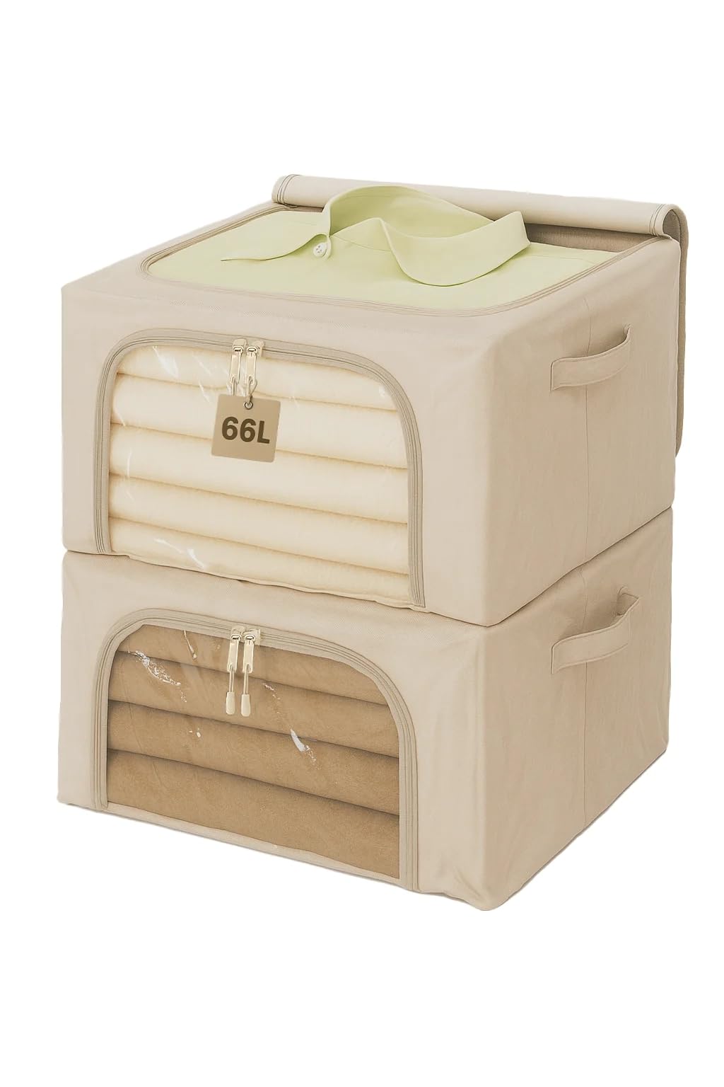 Caja almacenaje ropa,Organizador armario con diseño moderno, cajas organizadoras apilable, material resistente,Cestas almacenaje, marco metálico interno y doble cremallera(Pack de 2)
