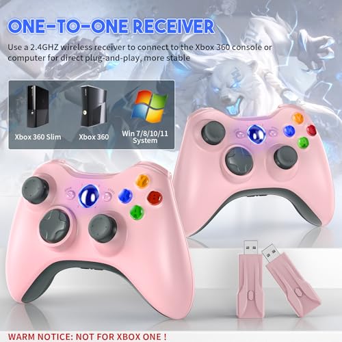 Image of Gamrombo 2 Pack Replacement for Xbox 360 Controller, Wireless Controllers Gamepad Upgraded Joystick Compatible with 360 & Slim, Windows 11 /10 /8 /7 PC Controller with Dual Shock (White+Pink) [microsoft xbox 360]