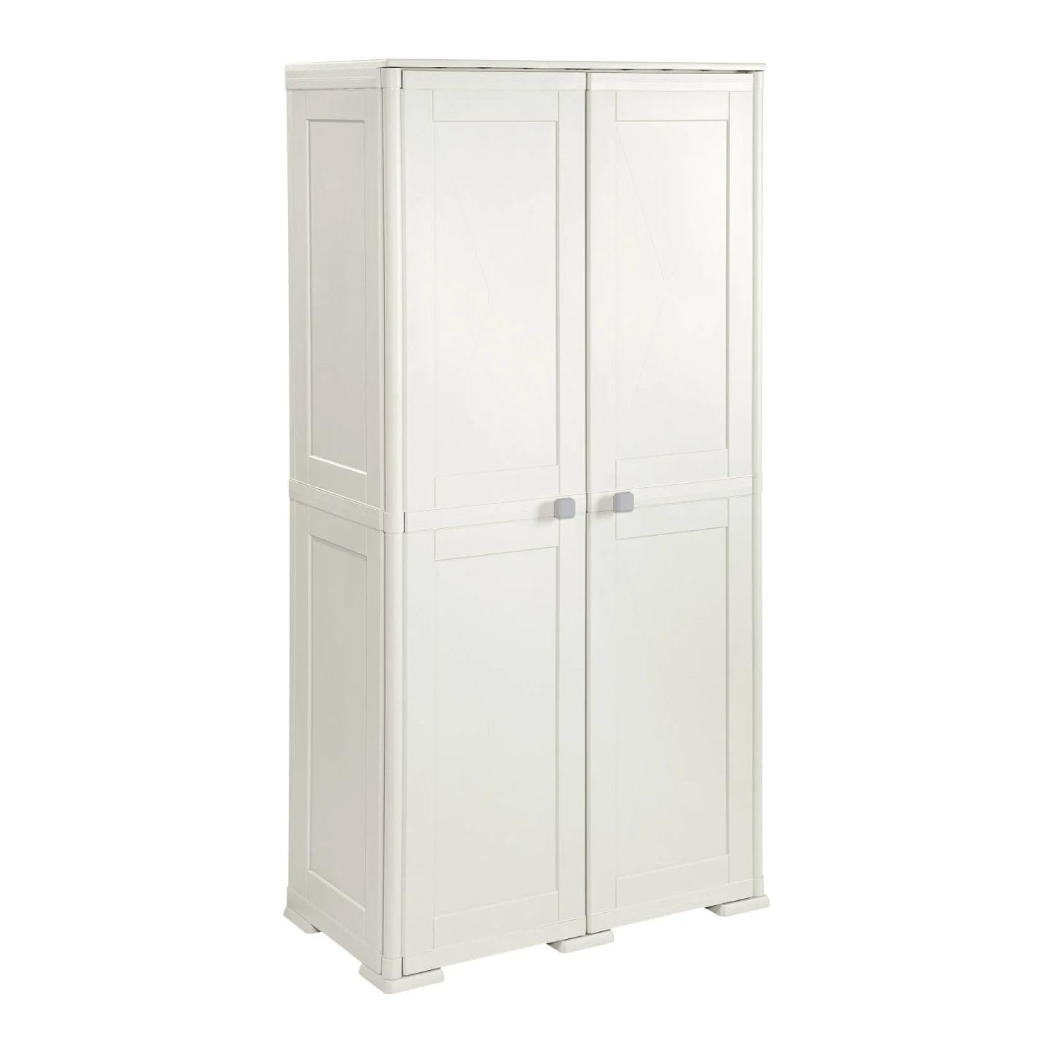 Armadio Alto in Plastica 79x43x164 cm. con 2 Ante e Vano Portascopa – Mobile Contenitore Multiuso Salvaspazio per Organizzazione Casa, Lavanderia e Ripostiglio (Panna)