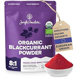 Jungle Powders Organic Black Currant Powder 5 Ounce Bag, USDA Certified Freeze Dried Blackcurrants, Dehydrated Fruit Powder for Baking, Smoothies, Tea and Cooking, No Sugar Added