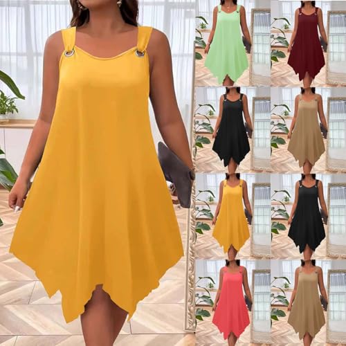 HGps8w Women's Handkerchief Hem Summer O-Ring Tank Dress, Plus Size Casual V Neck Loose Sleeveless Beach Mini Dresses2