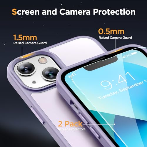 Image of Miracase Magnetic for iPhone 13 Case 6.1 inch (Compatible with MagSafe)(with 2X Screen Protectors) Military-Grade Protection, Anti-Fingerprint Translucent Matte Phone Case Cover, Light Purple