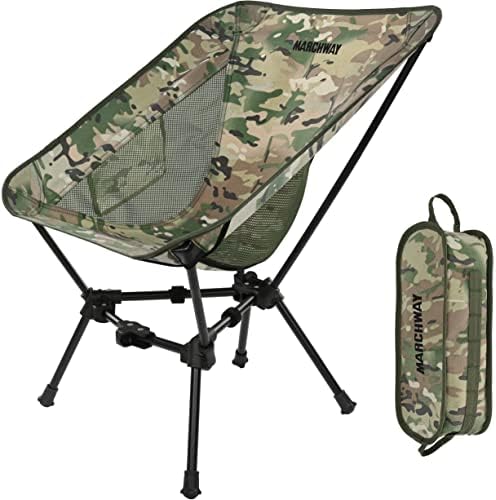 MARCHWAY Lightweight Folding Camping Chair, Stable Portable Compact for Outdoor Camp, Travel, Beach, Picnic, Festival, Hiking, Backpacking, Supports 330Lbs (Camo)