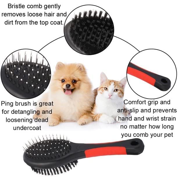 Image of Woofy Double Sided Pet Brush Dog Cat Hair Grooming Coat Comb Fur Cleaner Pin Bristle For Small to Large Dogs & Cats Short And Long Hair - Pack of 1