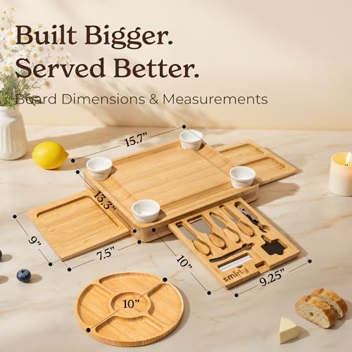 SMIRLY Charcuterie Boards Gift Set: Large Charcuterie Board, Bamboo Cheese Board Set - House Warming Gifts New Home, Wedding Gifts for Couple, Bridal Shower Gift by SMIRLY - Image 4