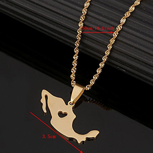 Stainless Steel Mexico Map Pendant Necklace Gold Color Mexican Jewelry Maps Mexicanos2