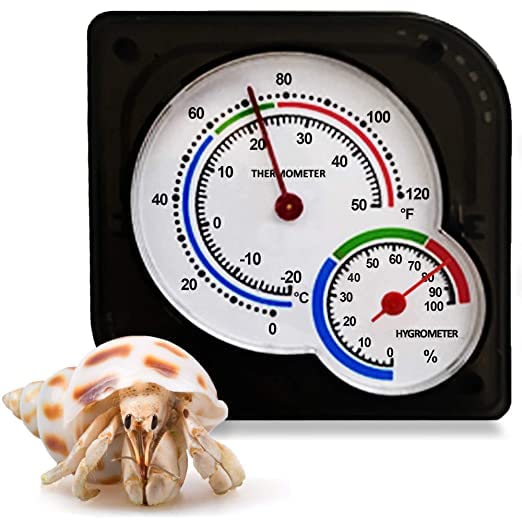 SunGrow Hermit Crab Humidity and Temperature Reader, Black Analog