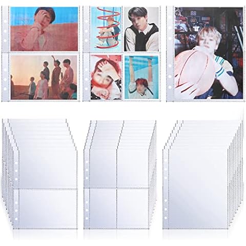 30 Pcs Binder Pockets Clear 4 Pocket 2 Pocket 1 Pocket Pouch Document Folders Trading Card Binder Card Sleeves Photo Album Pages for 6 Ring Binder A5 Pocket Sleeves Refill Sheets Cover
