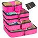 Valyne Packing Cubes 4-pcs Set, Luggage Travel Organizer Bags with a Free Laundry/shoe Bag (Medium Bag Double Compartment) (Pink)