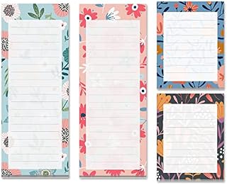 Magnetic Notepads for Refrigerator, 4-Pack Grocery List Magnet Pad for Fridge, to-Do List, Reminders, Scratch Pads, Cute Floral Designs, 60 Sheets Per Pad