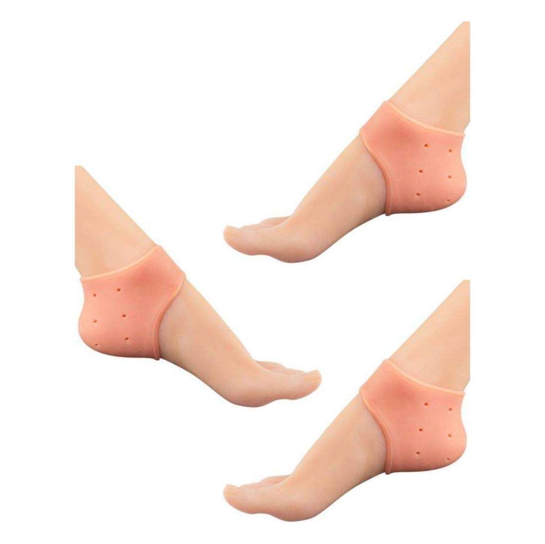 NURPI Silicon Gel Heel Socks Pad Heel Pain Relief Heel Support (Free Size, BEIGE) 3 PAIR