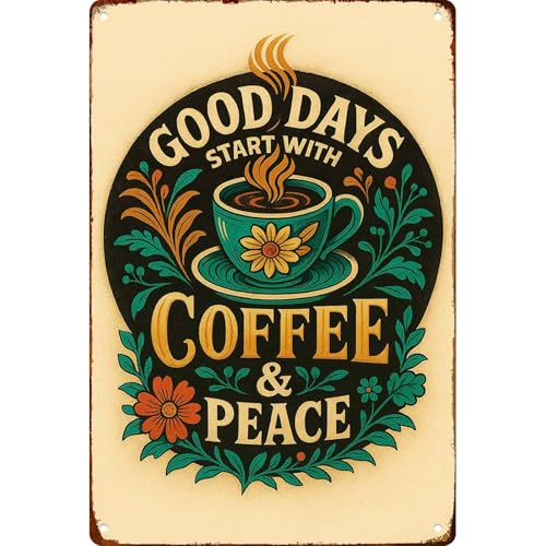Good Days Start With Coffee And Peace Retro Metal Sign Posters Decor The Space You Can Think Of Living Room Bedroom Kitchen Bathroom Garden Farm Funny 8 * 12 Inch Wall Decor