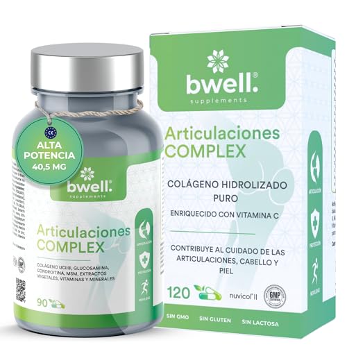 Colageno Hidrolizado Puro con Vitamina C para Articulaciones Piel Cabello MSM y Minerales 120 Capsulas Peptidos Colageno Sin Gluten Ni Lactosa Glucosamina Condroitina Nuvicol II ® | BWELL SUPPLEMENTS