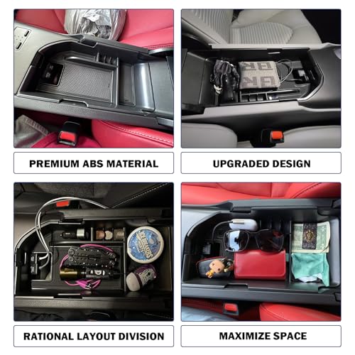 RUNROAD Center Console Organizer Compatible with Toyota Camry XLE XSE 2018-2023 and Camry LE SE 2020 2021 2022 2023 Accessories, Armrest Insert Tray Secondary Storage Box Fit 2 USB Ports, Black