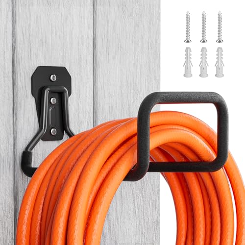 Garden Hose Holder: Hose Hanger Wall Mount Metal for Outside - Heavy Duty Water Reel Organizer - Sturdy Durable Storage Rack with Hook Ideal for Garde