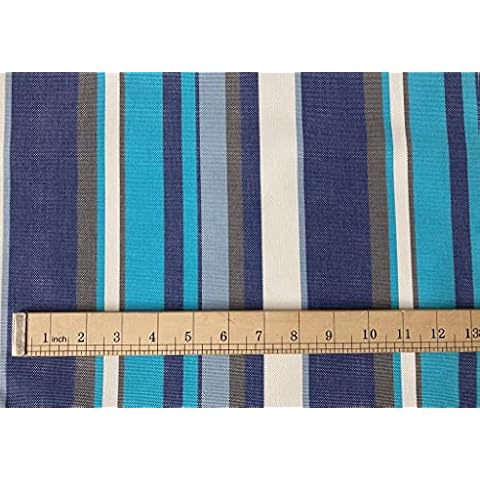Stripe Waterproof Outdoor Fabric for Cushion Upholstery Garden use Sold by The Meter (Blue-Grey) Cover