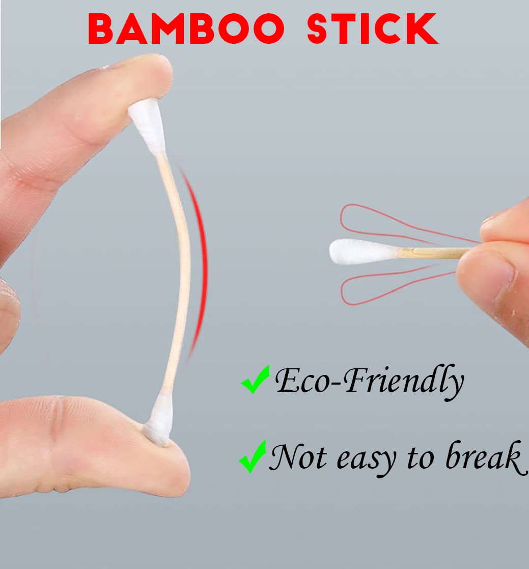 1000 Count Organic Bamboo Cotton Swabs - Pointy/Round Head Biodegradable Wooden Cotton Buds for Ear, Plastic Free Double Ear Cotton Sticks for Cleaning, Makeup : Beauty & Personal Care
