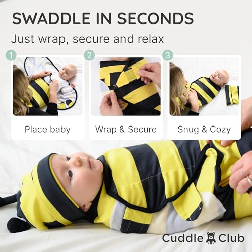 Image of Cuddle Club Swaddles for Newborns - Baby Swaddle Blanket for Boys & Girls - Adjustable Hook-and-Loop Cotton Wrap for Newborn 0-3 & 3-6 Months with hat