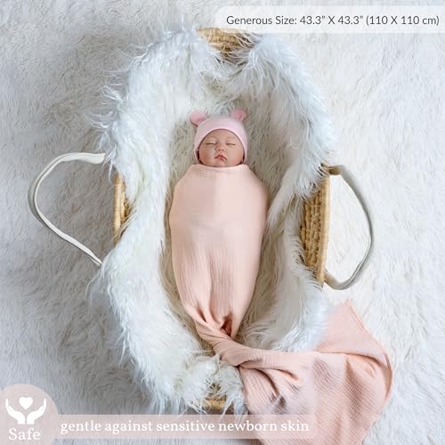 Image of Meracorallo Muslin Swaddle Blanket, 100% Cotton Receiving Blanket Soft and Breathable Swaddle Wrap for Baby Boys and Girls, Peach Pink