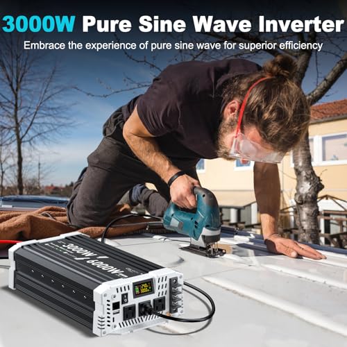 24V Inverter 3000W Pure Sine Wave Inverter Power Inverter, DC 24V to AC 110V, for Solar, RV, Home & Emergency Power. Includes 3 AC outlets, USB & Type-C Ports, LCD Screen, and Remote Control by CELYYPU - Image 5