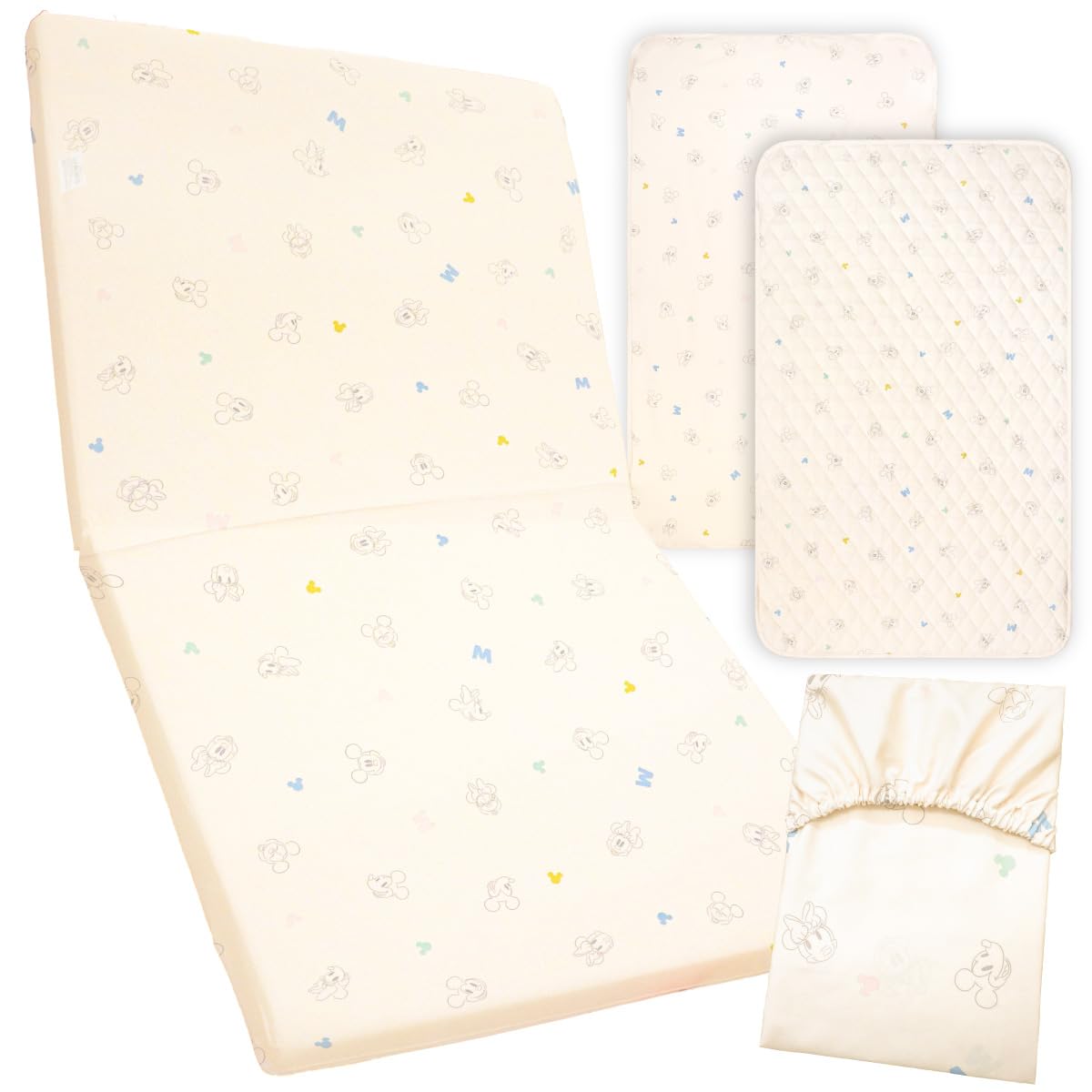 un doudou ベビー 適度な硬さ の 敷き布団 4点 セット 関連小物 3点 付き 70×120cm Disney ミッキー&ミニー KWR
