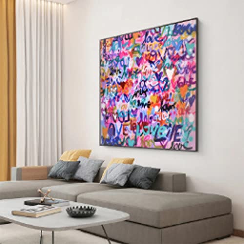 Toile Peinture Amour Abstrait Coeur 80x80cm Grand Format Moderne Sans Cadre - 3