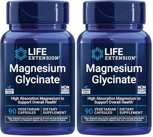 Life Extension Magnesium Glycinate 80mg, 180 Capsules (Pack of 2)
