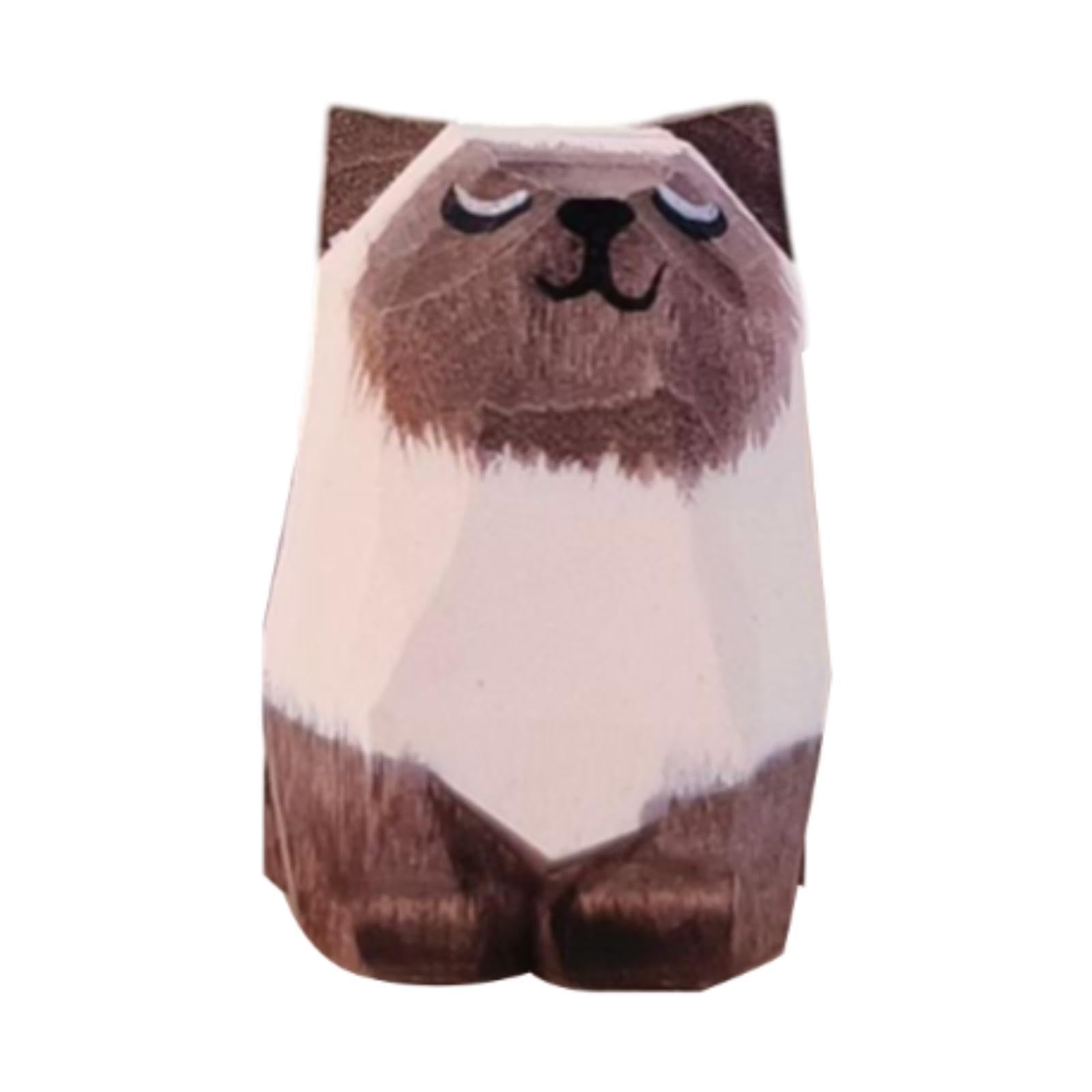 CALANDIS™ Wooden Cat Figurine Statue Cute Pet Wood Carved Animal Decoration Handicraft Siamese Cat