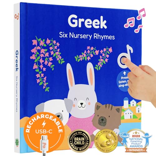 Image of Cali's Books Greek Nursery Rhymes | Bilingual Children's Books | USB C Rechargeable | Interactive Musical Book for Baby, Toddlers | Bilingual Baby Books | Greek Gifts for Kids