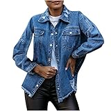 Hatoys Shacket Jacket for Women Denim Button Front Jacket Pocketed Bust Drop Shoulder Baggy...
