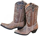  STARS & STRIPES Westernstiefel Leder Damen „WBL-24“ braun mit Applikaten Gr 36 bis 41 (39)