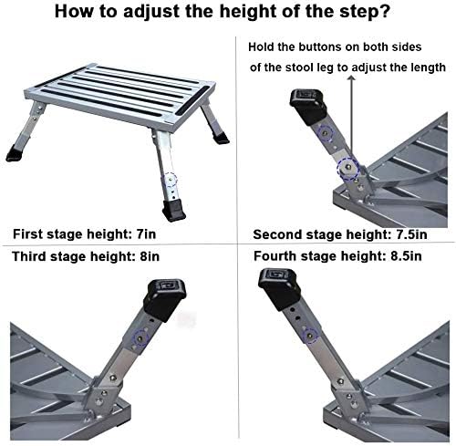 HELESIN RV-Folding-Step, 19" x 14.5" Aluminum Platform Step and Ladder Supports Up to 1,000lbs, Includes Non-Slip Rubber Feet, More Stable for Trailer, Motorhome, SUV, Camping