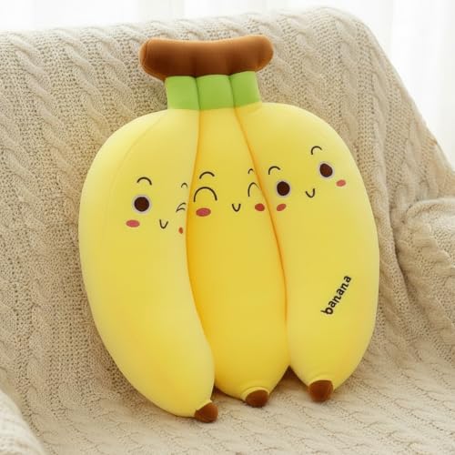 Image of Banana Bunch Plush Stuffed Toy Pillow with Smiley Faces for Kids, Huggable Plush Doll Toy for, Pillow for, Room Decoration (30 cm)