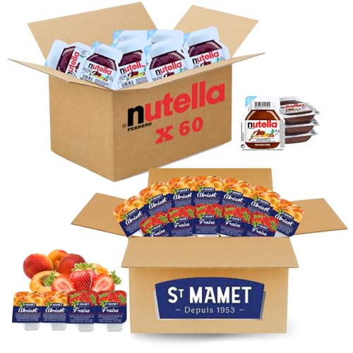 St MAMET/NUT | Assortiment de 120 Barquettes de Pâte à tartiner & Confitures Fraise & Abricot | Portions individuelles pour un plaisir sans excès, idéal...