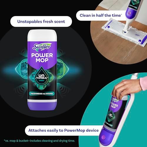 Swiffer PowerMop Floor Cleaning Solution with Unstopables Fresh Scent, 1.5 L Total (2 Count of 750 mL Each) - 2