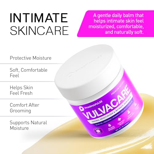 Image of Pharmapulse Organic Vaginal Moisturizer, Vulva Balm Cream, Intimate Skin Care, Menopause Support - Relieves Dryness, Itching, Burning, Redness, Chafing, Odor, Irritation - Estrogen Free 4oz