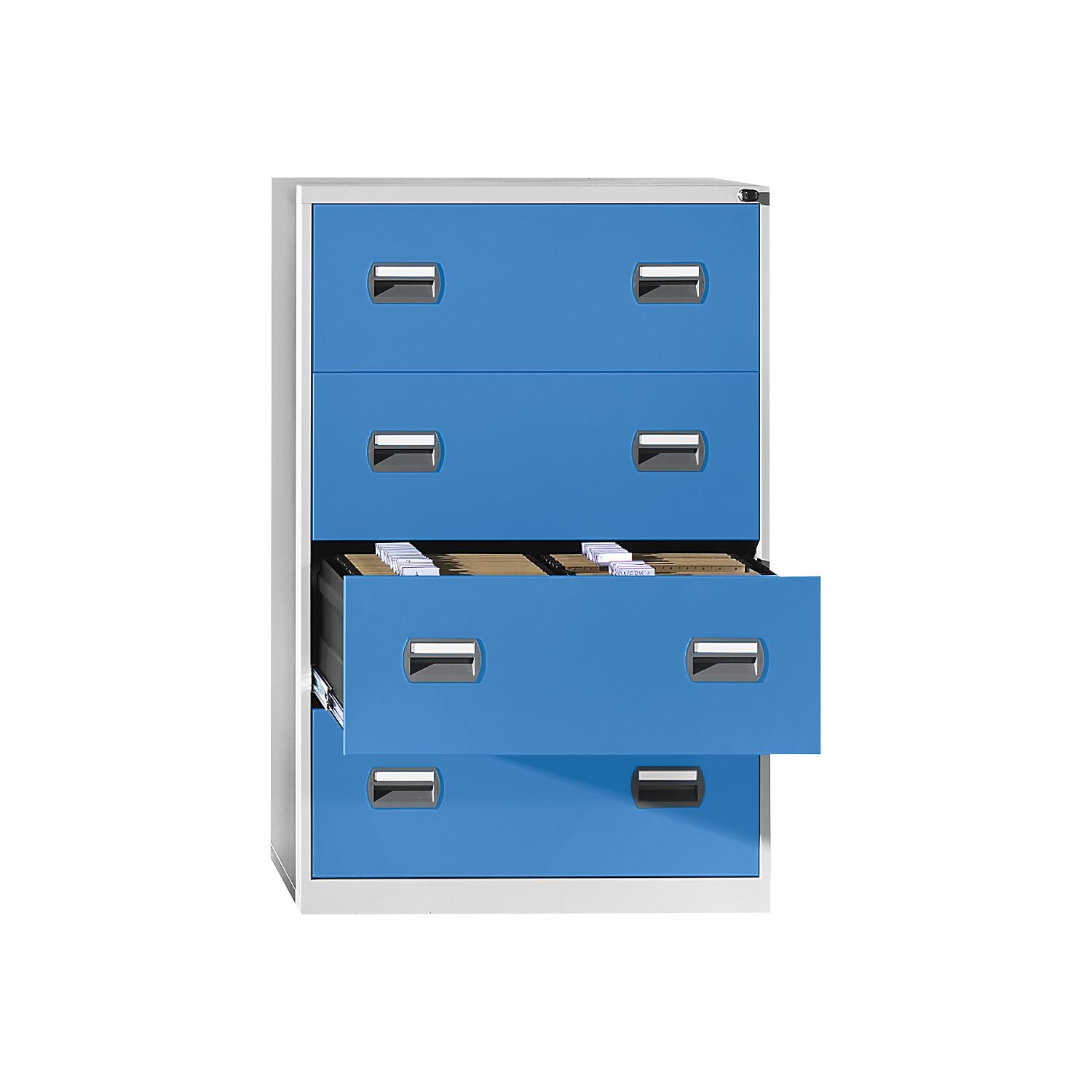 eurokraft basic | Classificatore per cartelle sospese | 2 corsie | 4 cassetti | grigio chiaro / blu chiaro