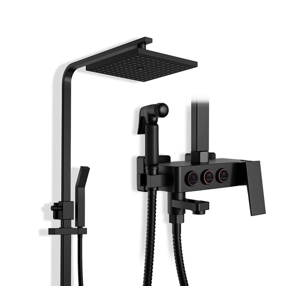 8 Zoll Quadratisch Duschsystem Wandhalterung Regendusche Duschset mit Kaltes und Heißes Wasser 4 Funktion Brausegarnitur mit Duschkopf, Handbrause, Badewannenarmaturen, Bidet Duschkopf,Schwarz