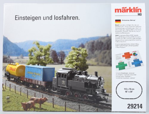 MARKLIN HO Digital DB Cargo Starter Train Set 29214 with STEAM Tank 0-6-0 Locomotive+2 FREIGHTS Cars+Oval C Tracks+Elect.Transformer 110V.-18V.A.+Digital Controller+PAPERWORKS