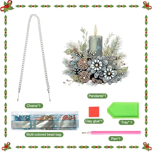 Image of AiYuanzsh Large 5D DIY Christmas Diamond Painting Hanging Ornament Kit | Crystal Diamond Art Pendant, Candle and Floral Decoration, 24.1 x 21.9 cm, Holiday Wall, Window & Door Hanging