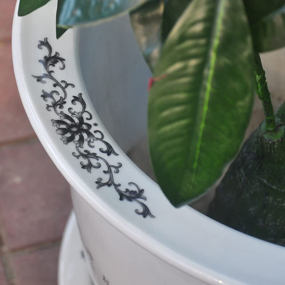 Jingdezhen Keramiktopf Pfingstrose Tuba Indoor Neuer chinesischer Blumentopf Orchidee mit Tablett Chinoiserie Outdoor Garten Pflanzenbehälter(Blau,weiß-33cm