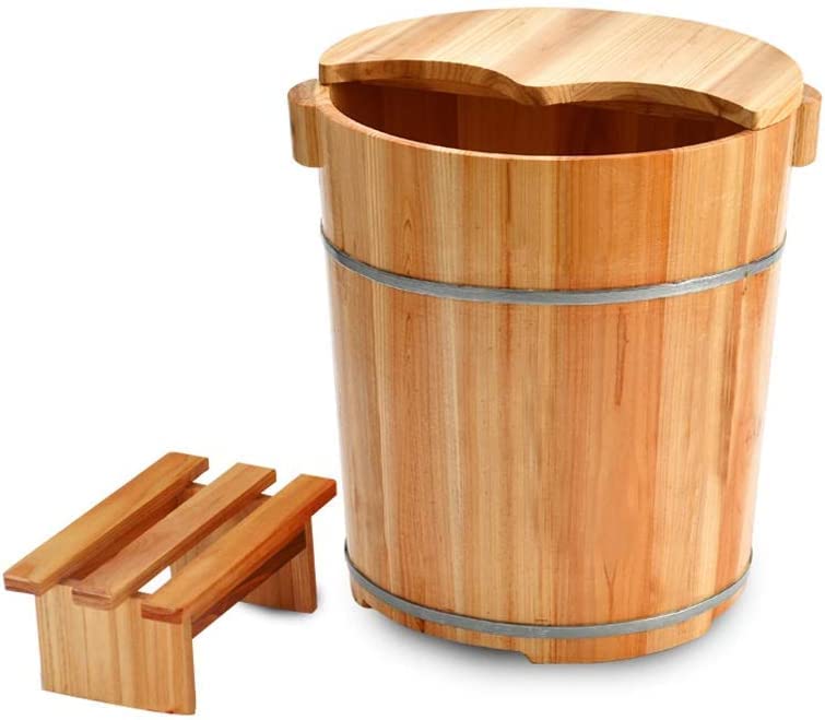 Spa de pies de madera con tapa y masajeador