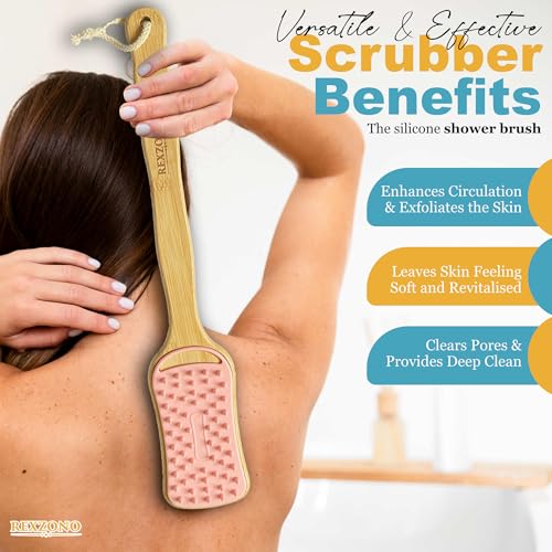 Brosse à dos en silicone pour douche et bain avec manche long exfoliant - 7