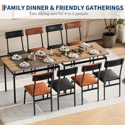 Garvee Dining Table Set for 4, 5 Piece Wooden Dining Table and Chairs, 4 PU Upholstered Chair, Modern Metal Frame Dinette Set for Dining Room, Home Dinner, Party, Apartment, Brown + Black