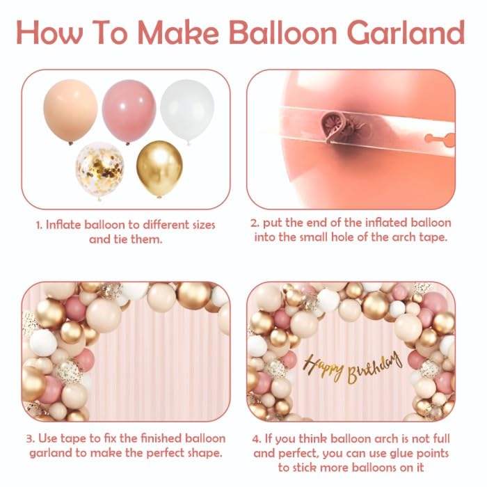 Image of Happy Birthday Decoration Kit for Girls - 58 Pcs Golden Chrome, White & Dusty Pink Balloon with Banner | Happy Birthday Banner For Decor | Birthday Decorations for Wife