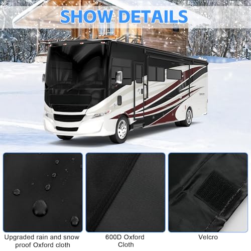 Federedevo Winter-Proof RV Wiper Cover (Black) - Oxford Cloth for Class A Motorhomes - Waterproof, Sun Protection, Insulated to Prevent Ice & Snow Buildup