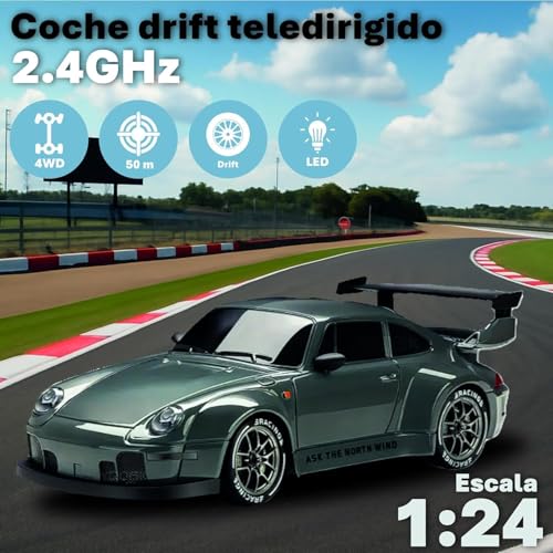 Image of RC Drift Car 4WD High Speed RC Car for Adults with 2.4GHz Wireless Remote Control, LED Lights, High Grip Tires and 500mAh Rechargeable Battery, Multicolor